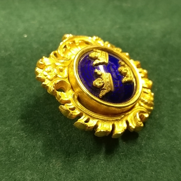 Vintage Sporrong & Co. Stockholm Blue Enamel 3 Crown Gold Brooch Pin Swedish - Picture 9 of 16